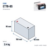 Motorradbatterie Exide ET7B-BS 12V 7Ah 85A AGM – Abmessungen 150 × 65 × 95 mm