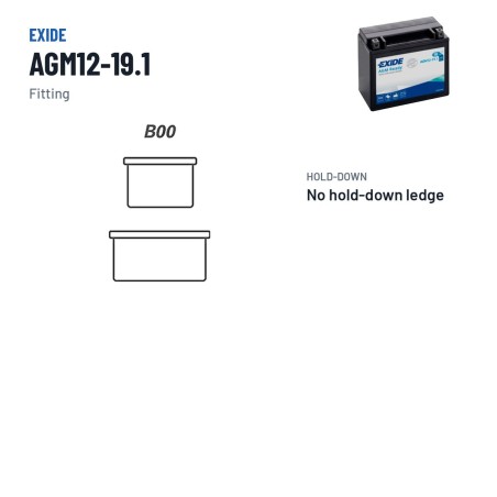 Motorcycle battery Exide AGM12-19.1 12V 18Ah 270A AGM – terminal and hold-down