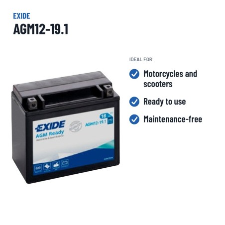 Motorcycle battery Exide AGM12-19.1 12V 18Ah 270A AGM – recommended uses