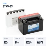 Motorcycle battery Exide ETX9-BS 12V 8Ah 120A AGM – key specs