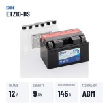 Batterie moto Exide ETZ10-BS 12V 9Ah 145A AGM – caractéristiques clés