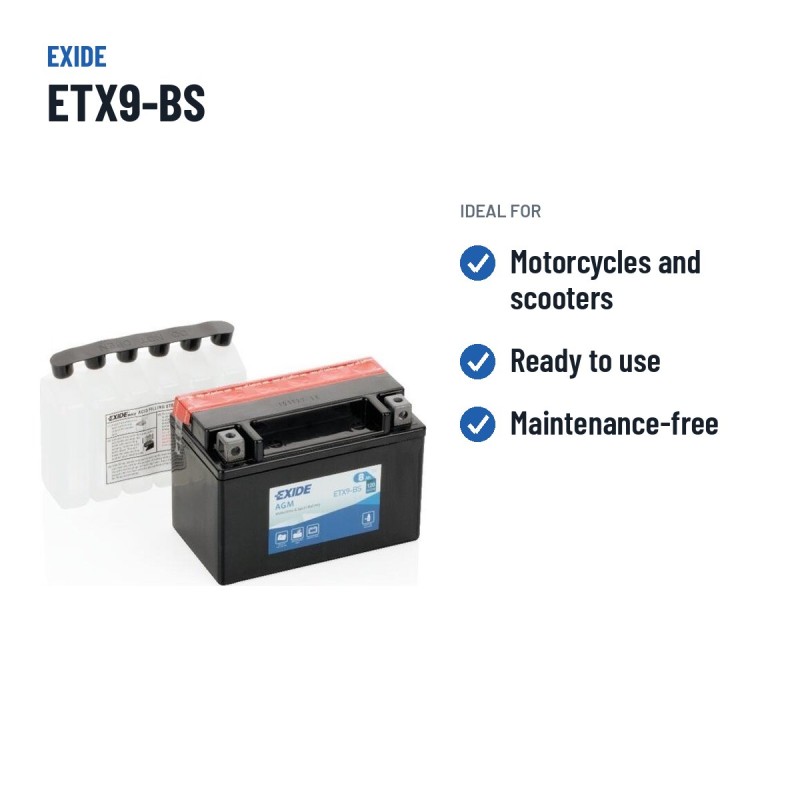 Batería de moto Exide ETX9-BS 12V 8Ah 120A AGM – usos recomendados