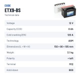 Motorcycle battery Exide ETX9-BS 12V 8Ah 120A AGM – technical data