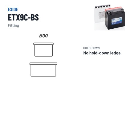 Batería de moto Exide ETX9C-BS 12V 9Ah 120A AGM | baterias.com
