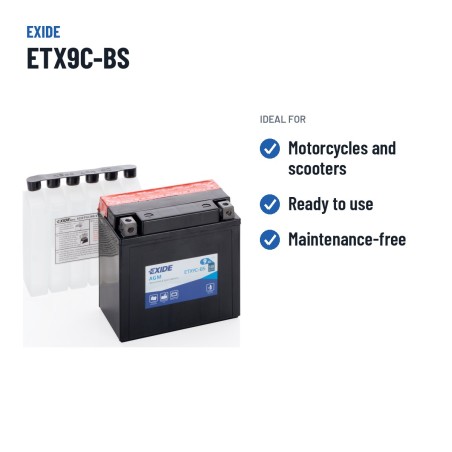 Batterie moto Exide ETX9C-BS 12V 9Ah 120A AGM – utilisations recommandées