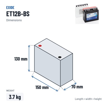 Batería de moto Exide ET12B-BS 12V 10Ah 160A AGM | baterias.com