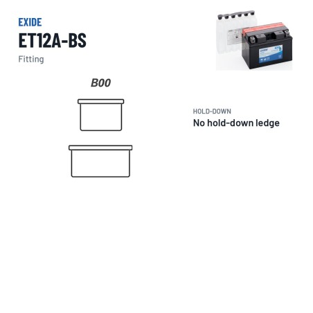 Motorradbatterie Exide ET12A-BS 12V 10Ah 130A AGM – Pole und Befestigung