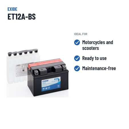 Batteria moto Exide ET12A-BS 12V 10Ah 130A AGM – usi consigliati