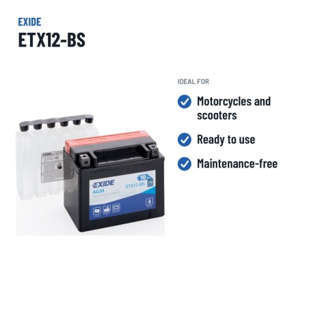 Bateria de mota Exide ETX12-BS 12V 10Ah 150A AGM – utilizações recomendadas