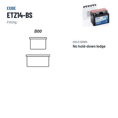 Motorradbatterie Exide ETZ14-BS 12V 11Ah 205A AGM – Pole und Befestigung