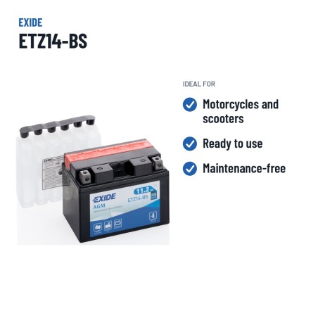 Motorradbatterie Exide ETZ14-BS 12V 11Ah 205A AGM – empfohlene Einsatzbereiche