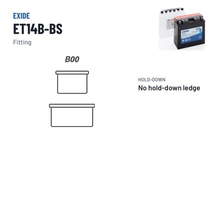 Motorcycle battery Exide ET14B-BS 12V 12Ah 190A AGM – terminal and hold-down