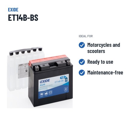 Motorradbatterie Exide ET14B-BS 12V 12Ah 190A AGM – empfohlene Einsatzbereiche