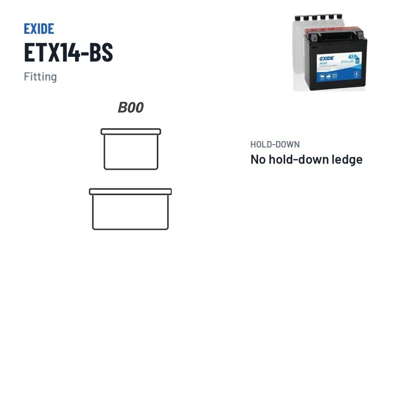 Bateria de mota Exide ETX14-BS 12V 12Ah 200A AGM – terminal e fixação