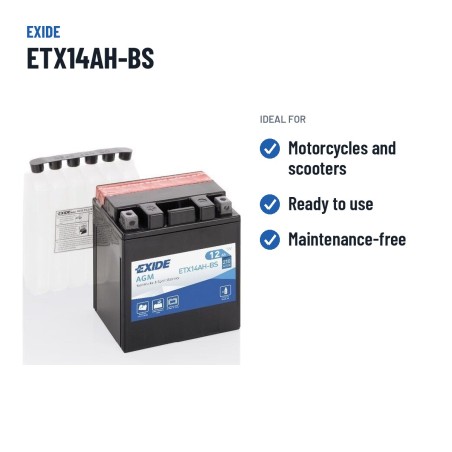 Bateria de mota Exide ETX14AH-BS 12V 12Ah 210A AGM – utilizações recomendadas