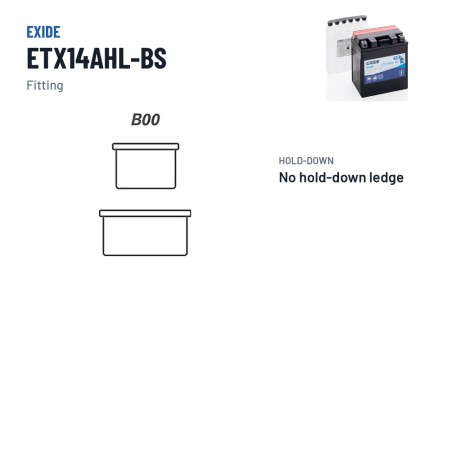 Motorcycle battery Exide ETX14AHL-BS 12V 12Ah 210A AGM – terminal and hold-down
