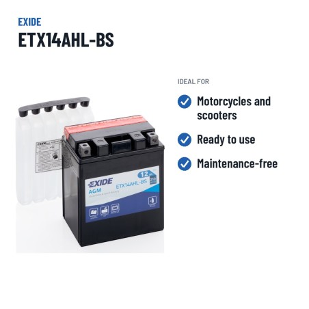 Batteria moto Exide ETX14AHL-BS 12V 12Ah 210A AGM – usi consigliati