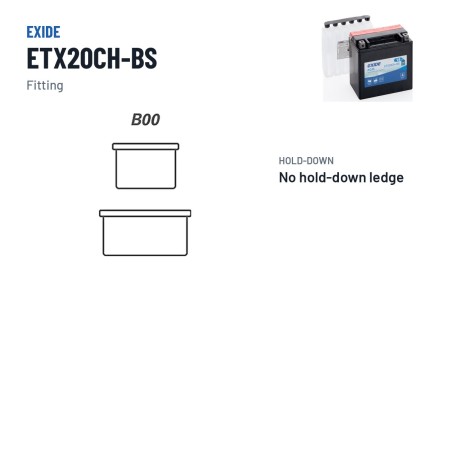 Motorcycle battery Exide ETX20CH-BS 12V 18Ah 230A AGM – terminal and hold-down