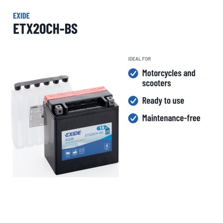 Batería de moto Exide ETX20CH-BS 12V 18Ah 230A AGM – usos recomendados