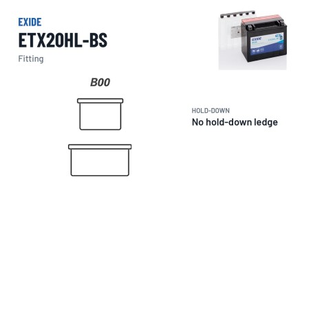 Batterie moto Exide ETX20HL-BS 12V 18Ah 270A AGM – bornes et fixation