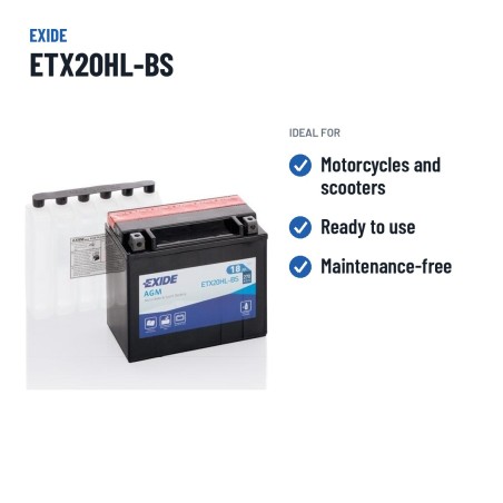 Batteria moto Exide ETX20HL-BS 12V 18Ah 270A AGM – usi consigliati
