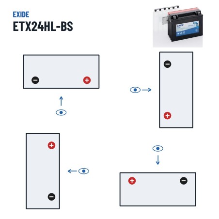 Motorcycle battery Exide ETX24HL-BS 12V 21Ah 350A AGM – polarity (layout 0, + right)