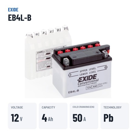 Batería de moto Exide EB4L-B 12V 4Ah 50A – datos clave