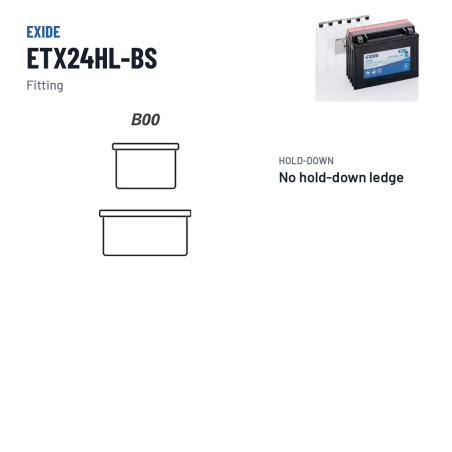 Motorcycle battery Exide ETX24HL-BS 12V 21Ah 350A AGM – terminal and hold-down