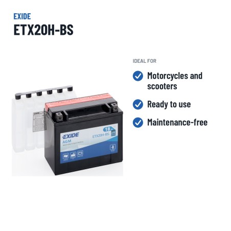 Batería de moto Exide ETX20H-BS 12V 18Ah 270A AGM – usos recomendados