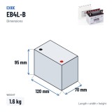Batería de moto Exide EB4L-B 12V 4Ah 50A – medidas 120 × 70 × 95 mm