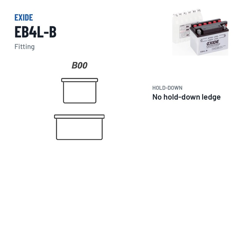 Batería de moto Exide EB4L-B 12V 4Ah 50A – borne y sujeción
