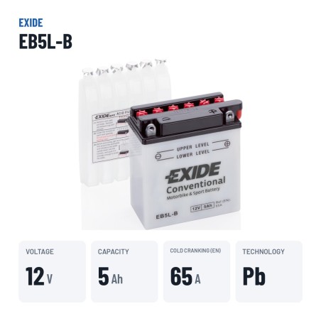 Bateria de mota Exide EB5L-B 12V 5Ah 65A – dados principais