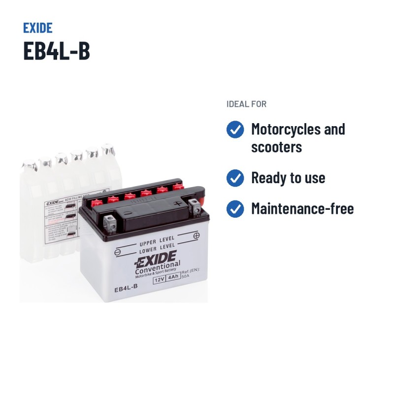 Batería de moto Exide EB4L-B 12V 4Ah 50A – usos recomendados