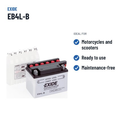 Motorcycle battery Exide EB4L-B 12V 4Ah 50A – recommended uses