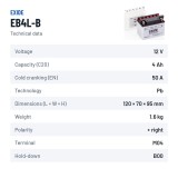 Batería de moto Exide EB4L-B 12V 4Ah 50A – ficha técnica