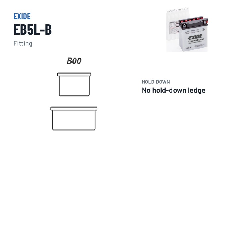 Bateria de mota Exide EB5L-B 12V 5Ah 65A – terminal e fixação