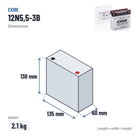 Bateria de mota Exide 12N5.5-3B 12V 6Ah 45A | baterias.com
