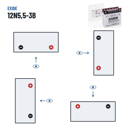 Motorradbatterie Exide 12N5.5-3B 12V 6Ah 45A | baterias.com