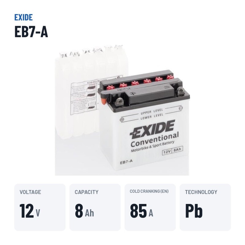 Batteria moto Exide EB7-A 12V 8Ah 85A – dati principali