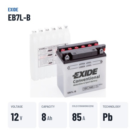 Motorcycle battery Exide EB7L-B 12V 8Ah 85A – key specs