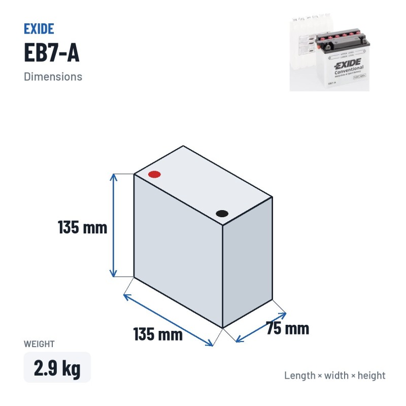 Bateria de mota Exide EB7-A 12V 8Ah 85A | baterias.com
