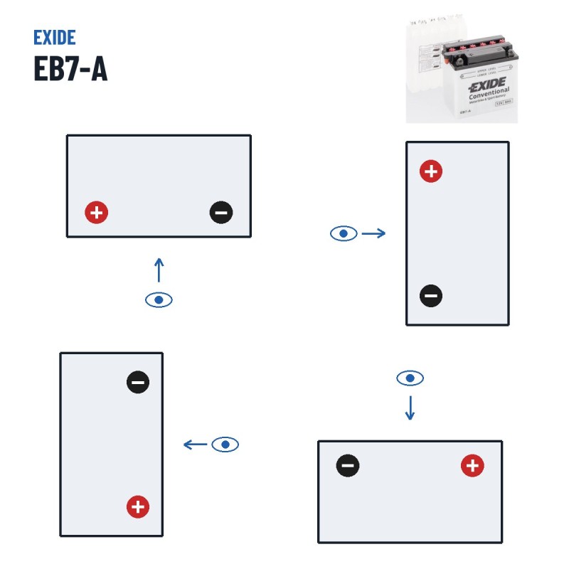 Bateria de mota Exide EB7-A 12V 8Ah 85A | baterias.com