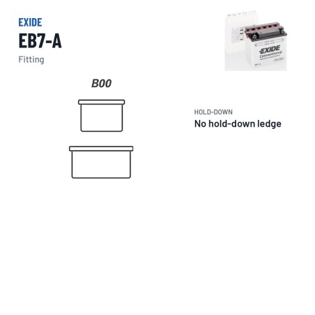 Motorradbatterie Exide EB7-A 12V 8Ah 85A – Pole und Befestigung