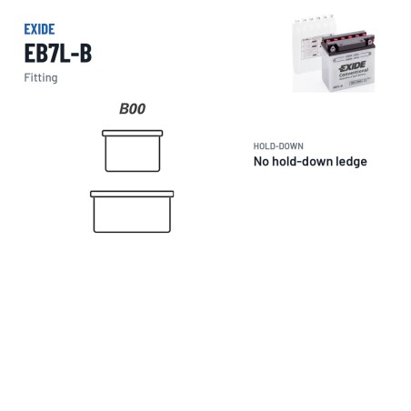 Motorcycle battery Exide EB7L-B 12V 8Ah 85A – terminal and hold-down