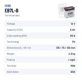 Motorcycle battery Exide EB7L-B 12V 8Ah 85A – technical data