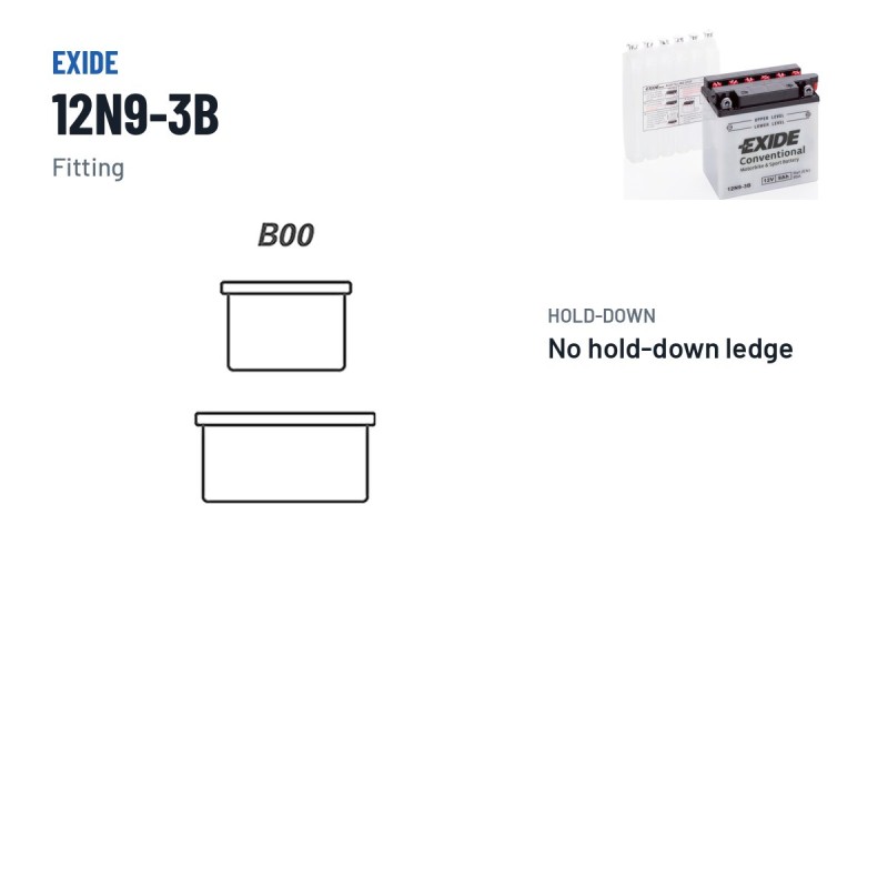 Bateria de mota Exide 12N9-3B 12V 9Ah 85A – terminal e fixação