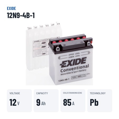 Batteria moto Exide 12N9-4B-1 12V 9Ah 85A – dati principali