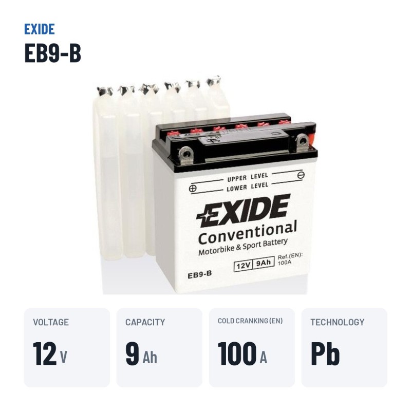 Batteria moto Exide EB9-B 12V 9Ah 100A – dati principali