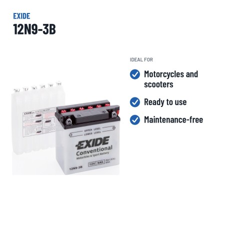 Motorcycle battery Exide 12N9-3B 12V 9Ah 85A – recommended uses