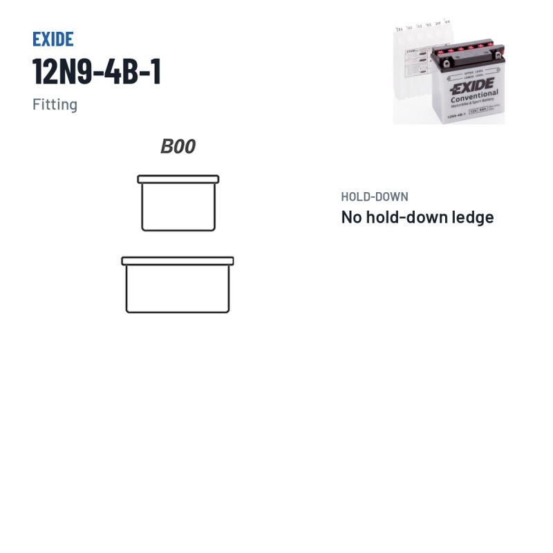 Batteria moto Exide 12N9-4B-1 12V 9Ah 85A – terminali e fissaggio